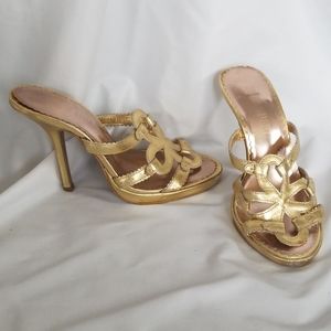 Colin Stuart heeled gold slip on sandals